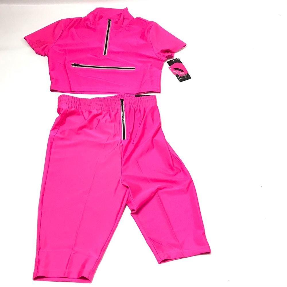 Womens Cycling Hot Neon Pink Crop Top